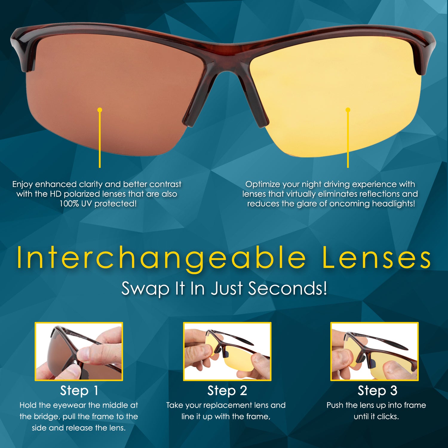 Interchangeable Sunglasses/Night Driving Glasses –