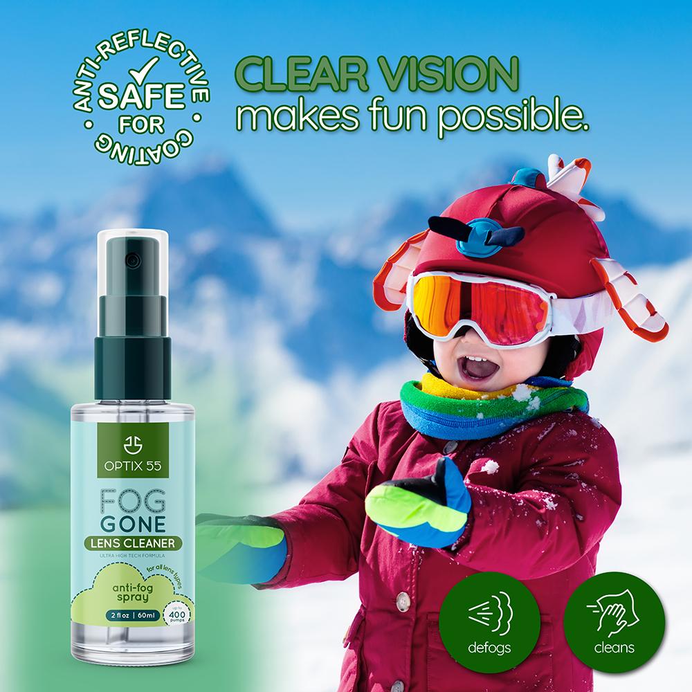 Optix 55 New Anti Fog Spray for Glasses - Safe for Anti Reflective Lenses &  All Lenses | Defogger for Eye Glasses, Mirrors, Swim Goggles