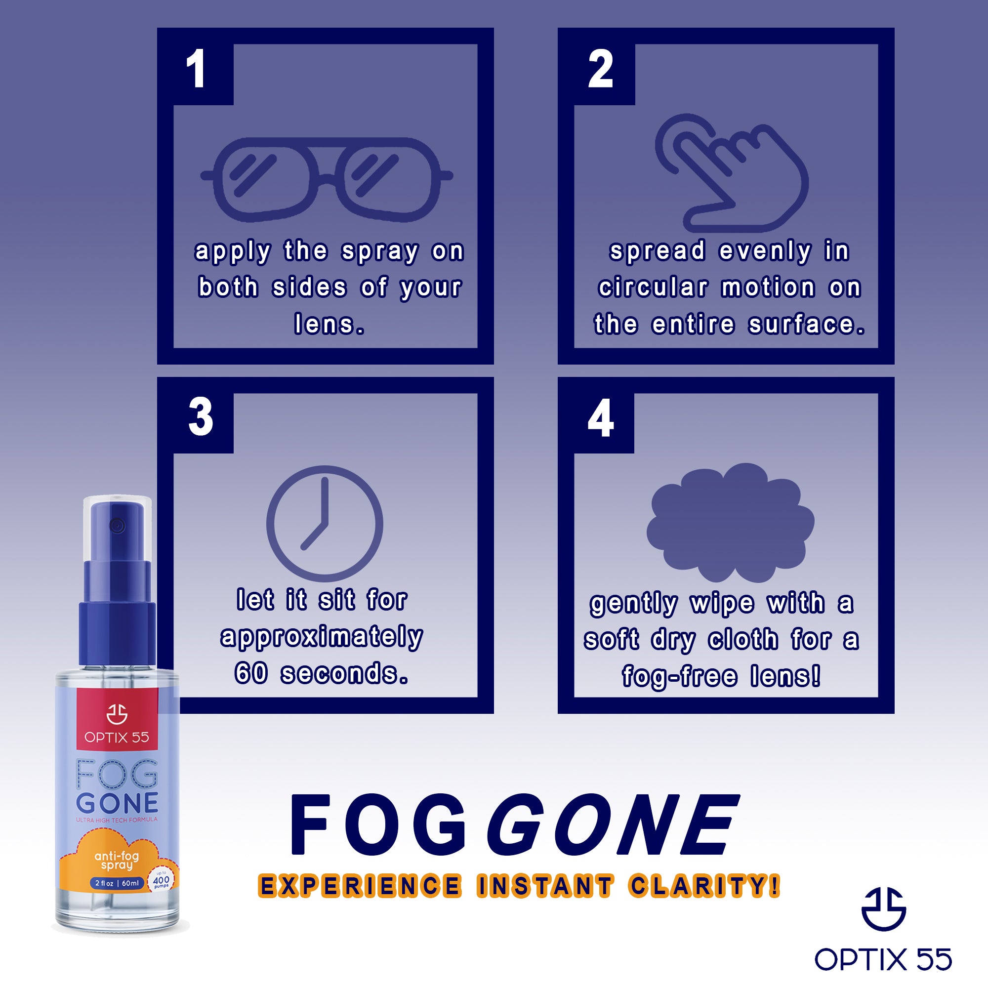 Fog Free Plus Anti-Fog Spray for Glasses - Lens Cleaner and Defogger - Effective on All Lenses and Anti-Reflective Coatings - Prevents Fog on